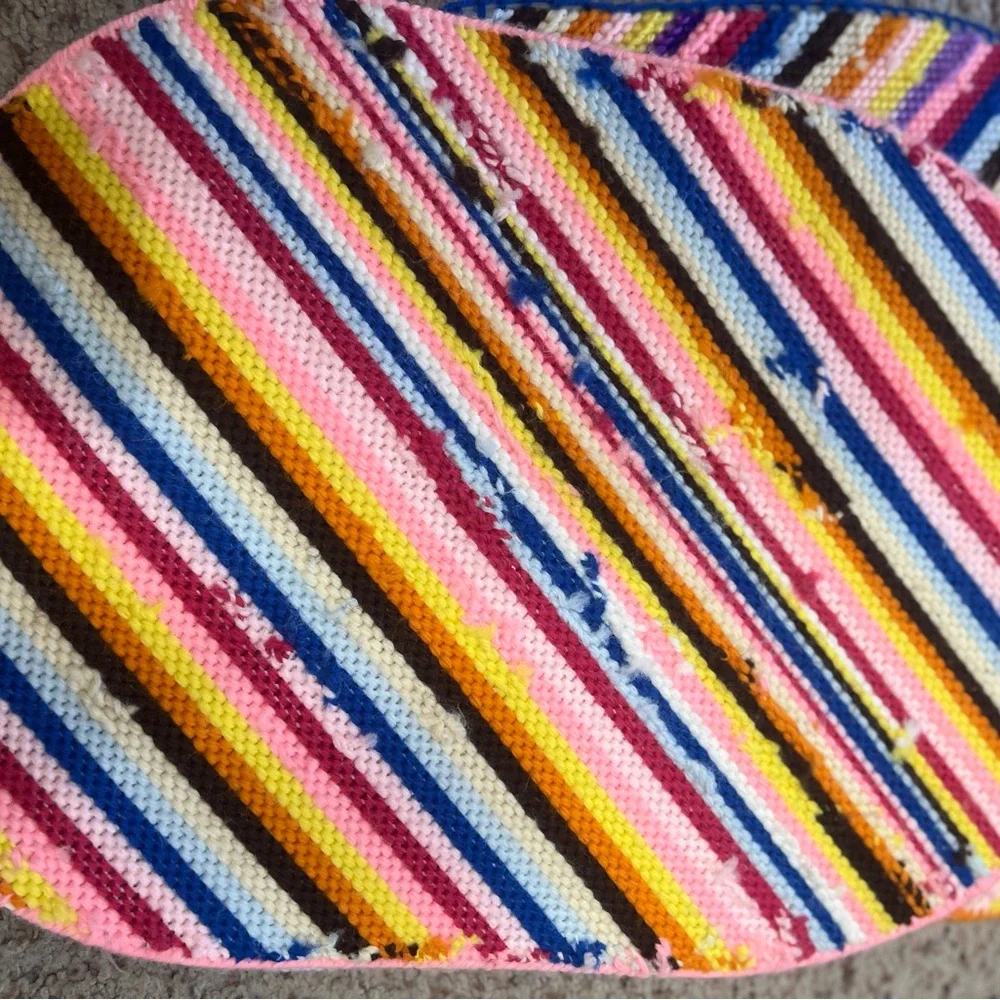 Vintage Set Of 5 Oval Stripes  Rainbow  Cotton Crochet Placemats  Set 1980s‎